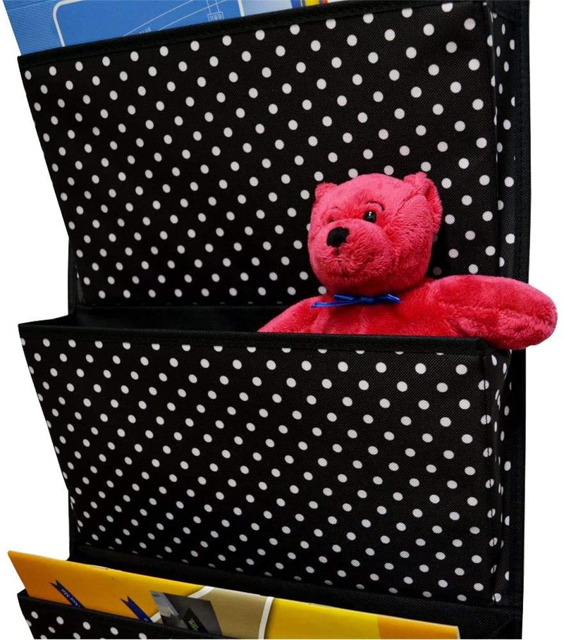 AUVCAS Fabric Over Door Document Organizer Hanging Wall file Organizer Wall Mounted Folder Storage Holder for Office Classroom Home,4 Large Cascading Pockets,2 Over Door Hooks Included,Black Polka Dot - Image 4